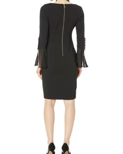 Chiffon Bell Sleeve Sheath Dress