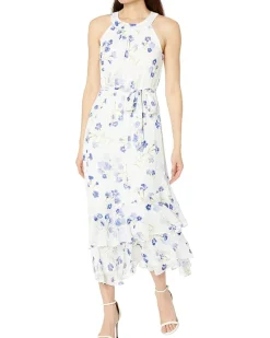 Chiffon Print Mock Neck Maxi Dress