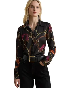 Classic Fit Belting-Print Satin Shirt