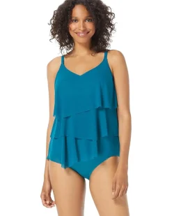 Classic Solid Bra Sized Tiered Mesh Tankini