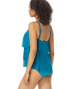 Classic Solid Bra Sized Tiered Mesh Tankini