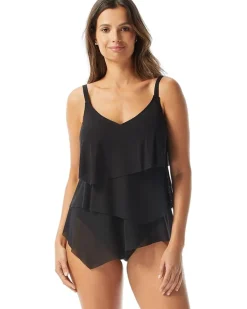 Classic Solid Bra Sized Tiered Mesh Tankini