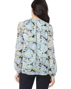 Cold-Shoulder Long Sleeve Blouse w/ Neck