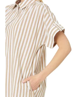 Collared Button-Front Mini Shirtdress in Stripe