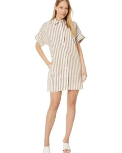 Collared Button-Front Mini Shirtdress in Stripe