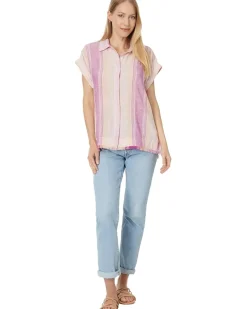 Collared Camp Shirt with Hi-Low Hem and Fray Hem