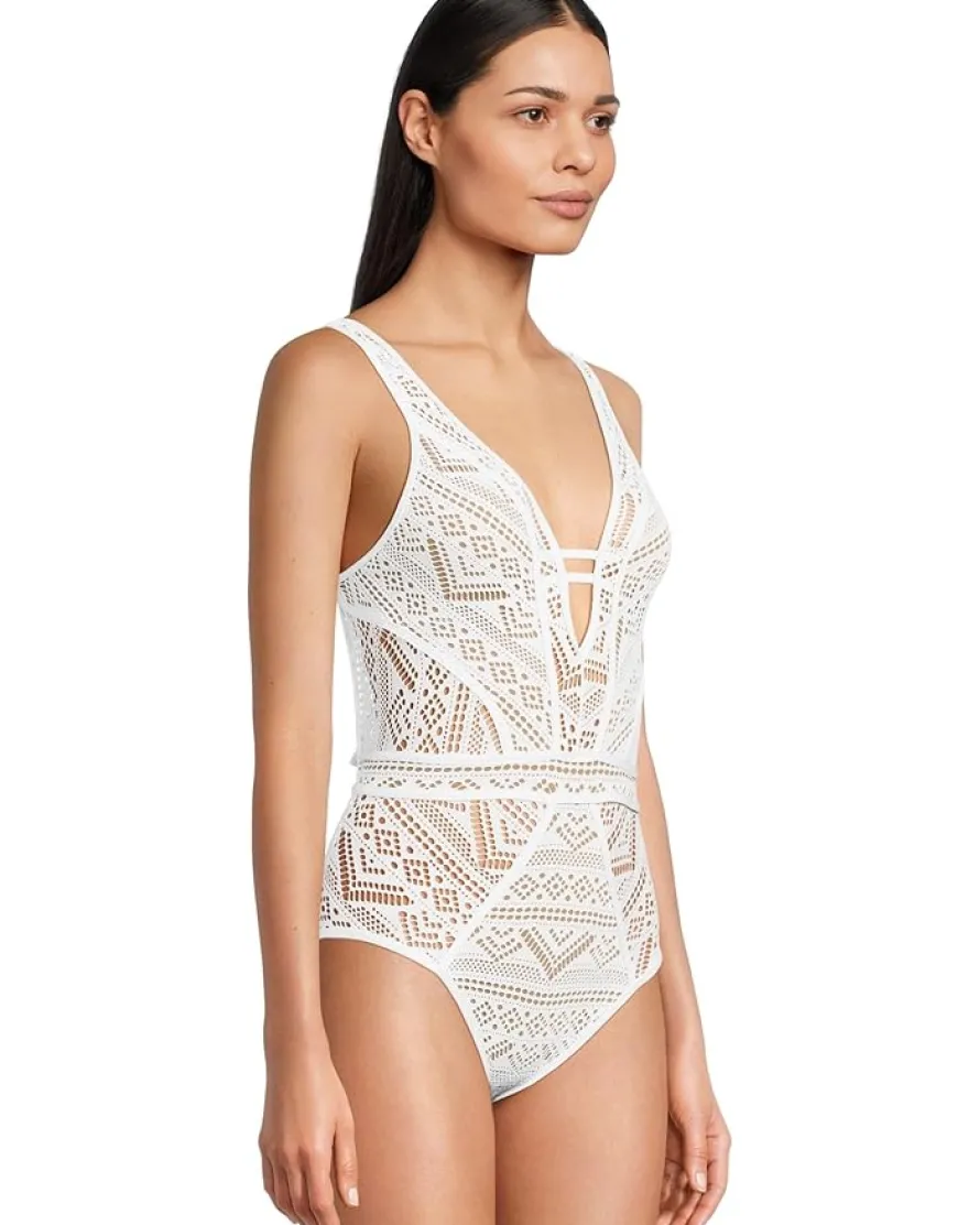 Color Play Crochet Plunge One Piece