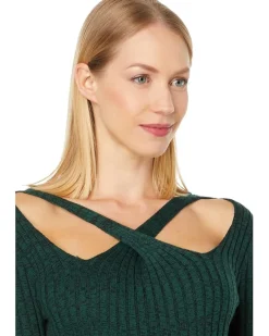 Cosmo Rib Sweaterdress w/ Crossover Neck