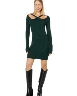 Cosmo Rib Sweaterdress w/ Crossover Neck