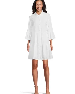 Cotton Clip Tiered Shirt Dress