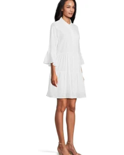 Cotton Clip Tiered Shirt Dress