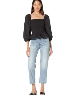 Cotton Puff Sleeve Smocked Bodice Top