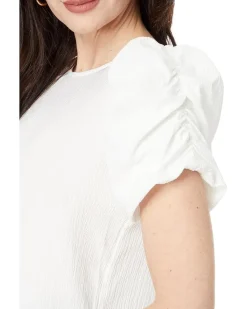 Crew Neck Gathered Puff Sleeve Blouse