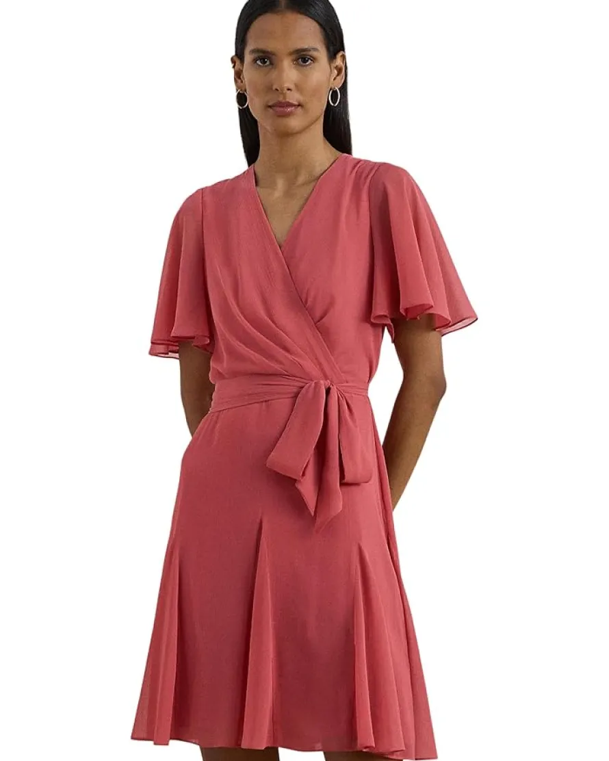 Crinkle Georgette Surplice Dress