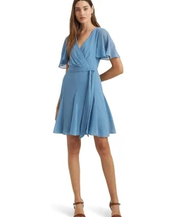 Crinkle Georgette Surplice Dress