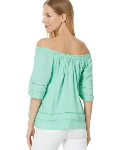 Cropped Bell Sleeve Woven Top with Lace Trim