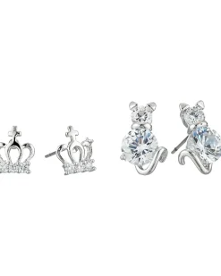 Cubic Zirconia Cat Crown Duo Stud Earrings