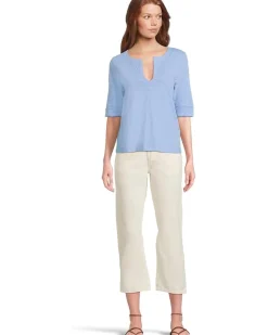 Cuffed Sleeve Split Neck