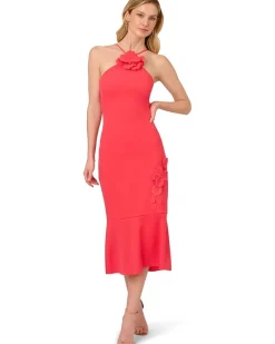 3d Flower Halter Midi Dress