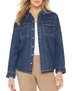 Denim Button Down Long Sleeve Shirt With Pockets