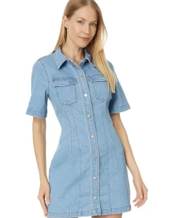 Denim Seamed Mini Shirtdress in Palermo Wash