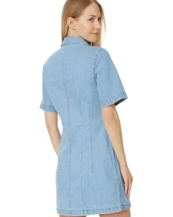 Denim Seamed Mini Shirtdress in Palermo Wash