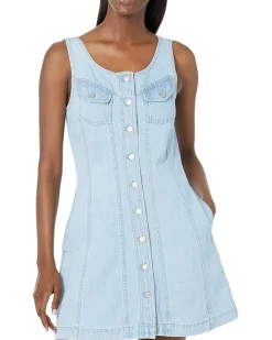 Denim Sleeveless Seamed Mini Dress in Palomilla Wash