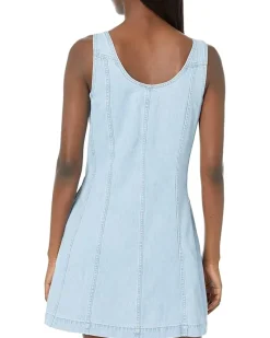 Denim Sleeveless Seamed Mini Dress in Palomilla Wash