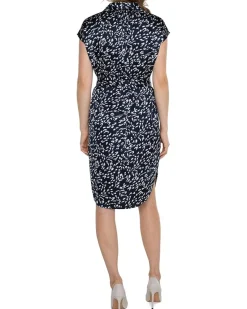 Dolman Sleeve Button Front Dress Stretch Satin