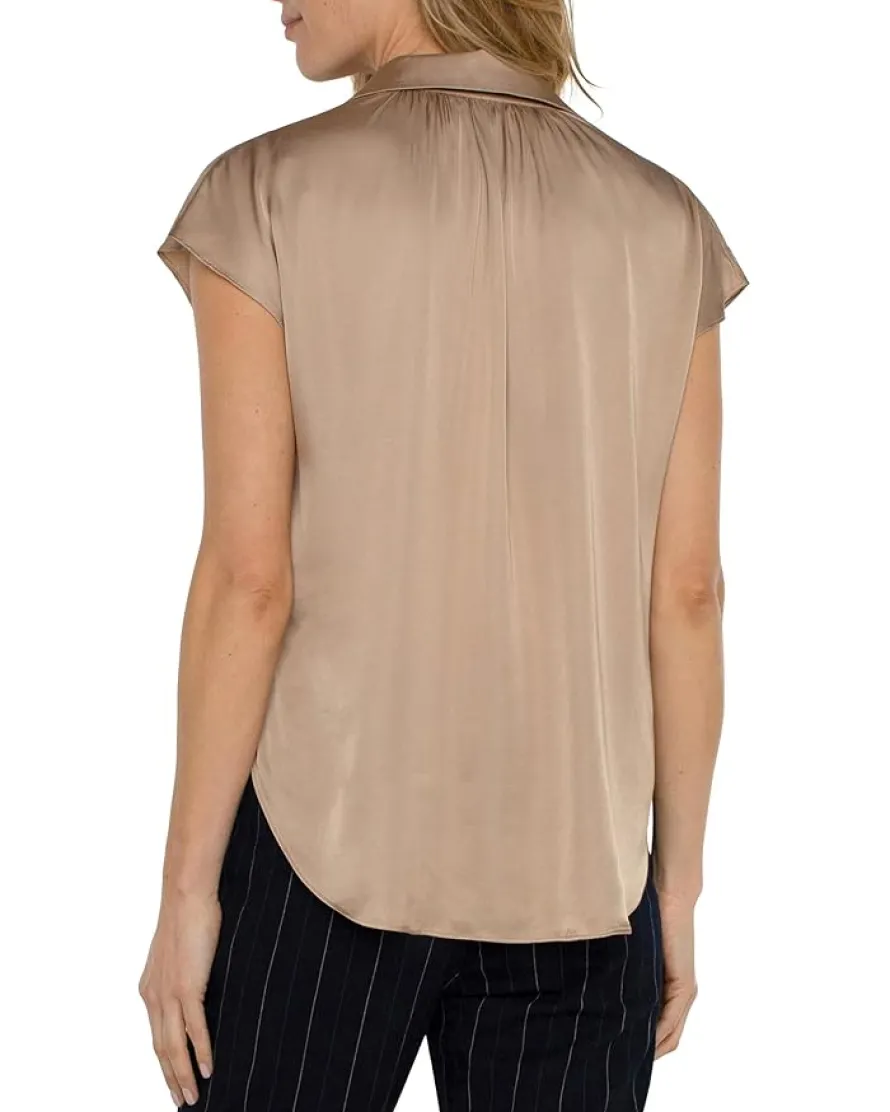 Dolman Sleeve Collared Button Front Satin Blouse