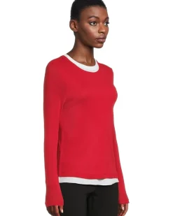 Double Layer Long Sleeve, Crew Neck- Knit Top