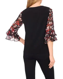 Double Ruffle Mixed Media Knit Top