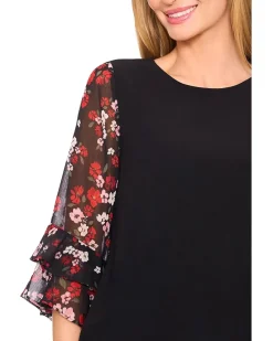 Double Ruffle Mixed Media Knit Top