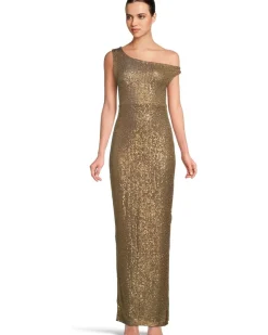 Drop Shoulder Fitted Gown With Side Slit