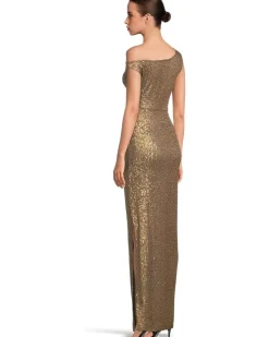 Drop Shoulder Fitted Gown With Side Slit