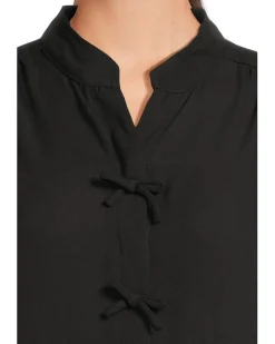 Elbow Sleeve Bow Placket Blouse