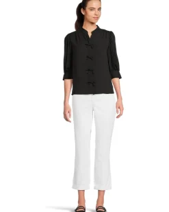 Elbow Sleeve Bow Placket Blouse