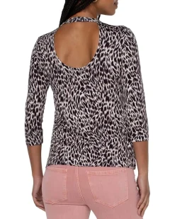 Elbow Sleeve Scoopback Mock Neck Knit Top