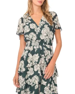 Elbow Sleeve Smocked Waist Tiered Maxi Dress