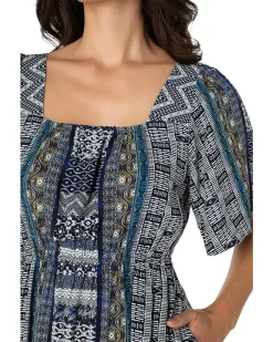 Elbow Sleeve Square Neck Woven Maxi Dress With Pockets