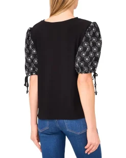 Embroidered Balloon Sleeve Knit Top