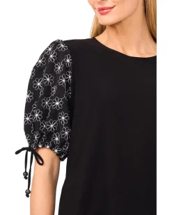 Embroidered Balloon Sleeve Knit Top