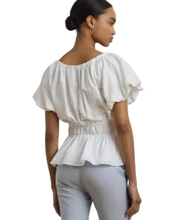 Eyelet Cotton Voile Peplum Blouse