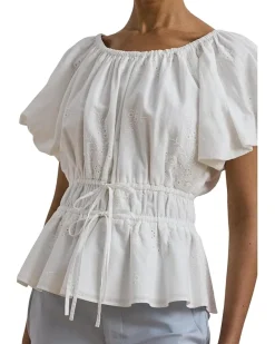 Eyelet Cotton Voile Peplum Blouse