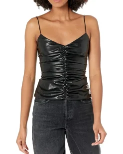 Faux Leather Ruched Cami