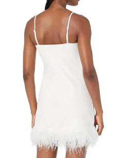Faux Leather Spaghetti Strap A-Line Dress w/ Feathers FLT308
