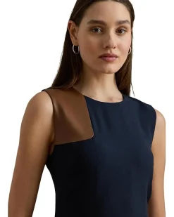 Faux-Leather-Trim Georgette Dress