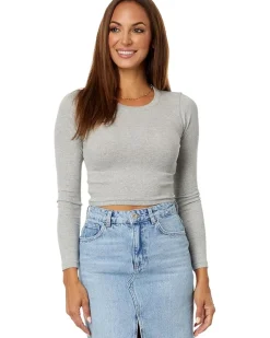 Fine Ribbed Supercrop Crewneck Long-Sleeve Tee