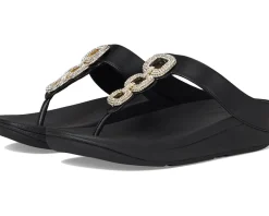 Fino Crystal-Chain Leather Toe-Post Sandals