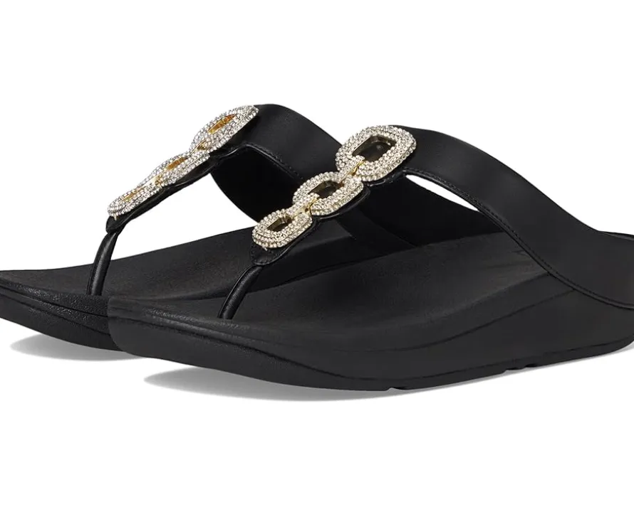 Fino Crystal-Chain Leather Toe-Post Sandals